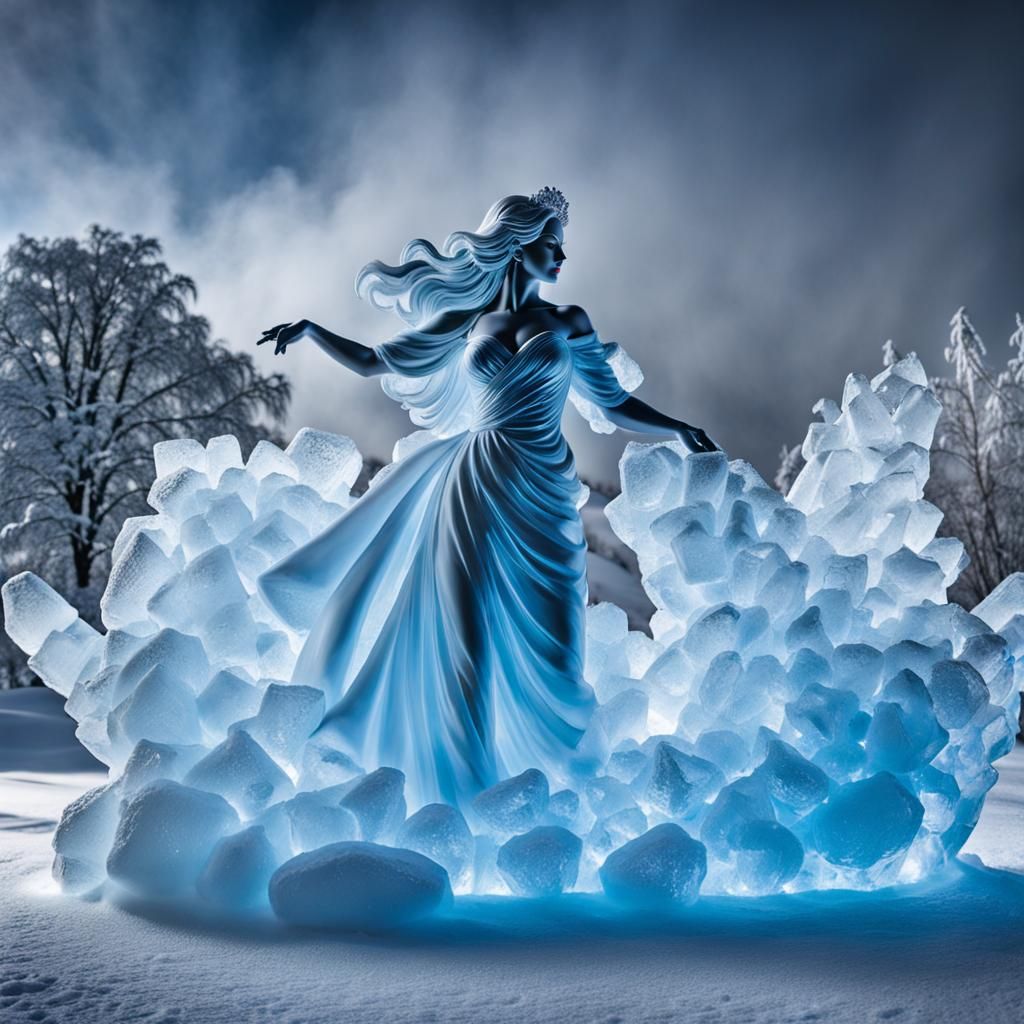 Ice Sculpture of Woman Coming to Life