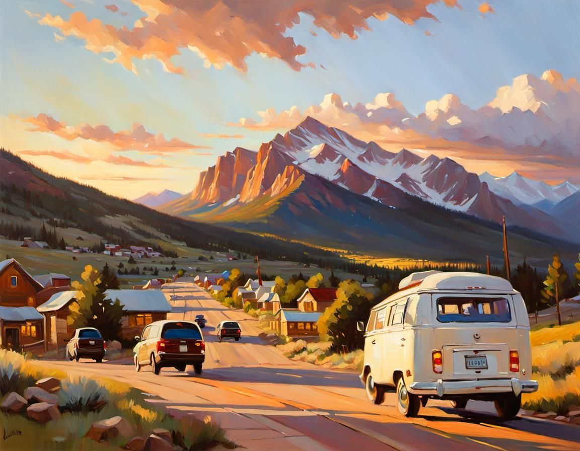 Campervan Drives Through Colorado: An Oil Painting