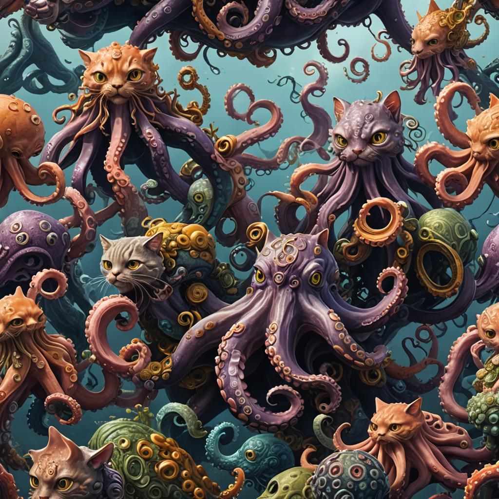 Fantastical Cat-Octopus Concept Art in Deep Color