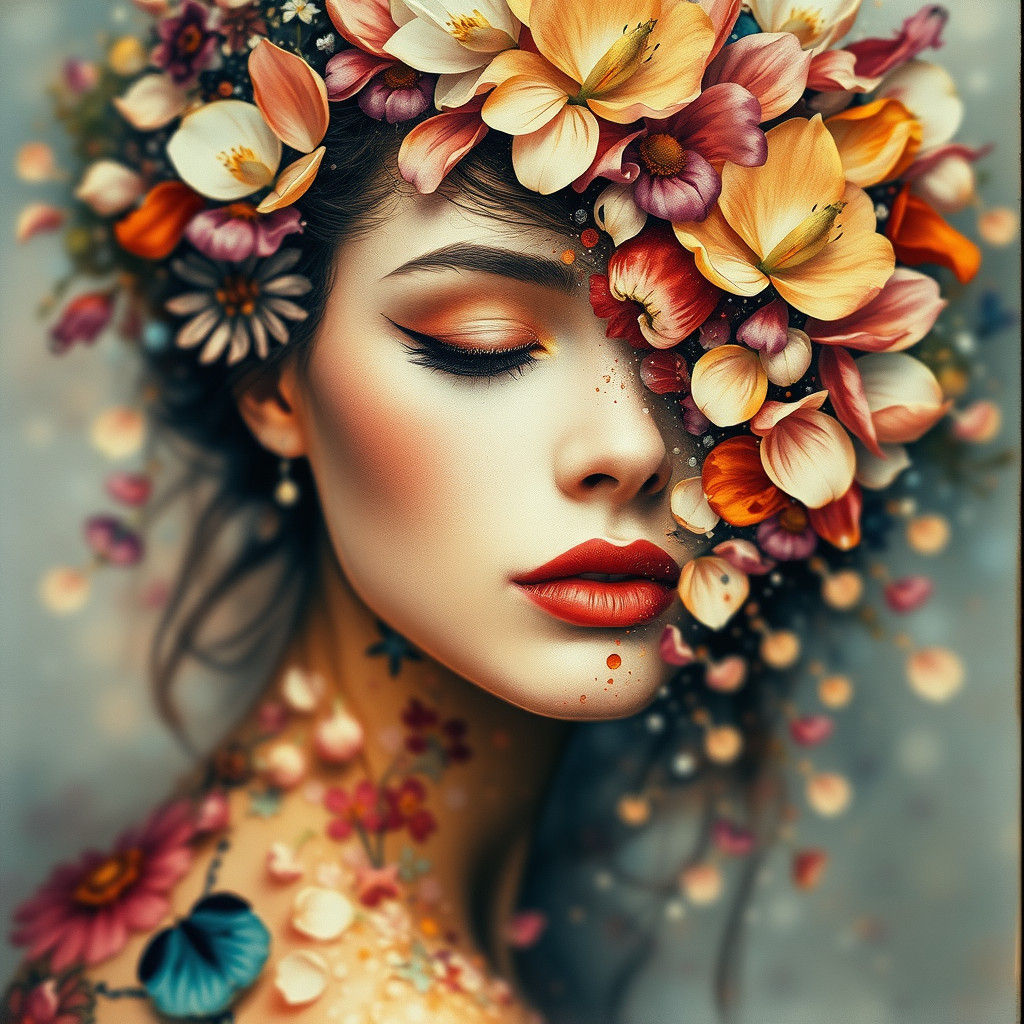 Abstract Woman in Petal Mosaic, Carne Griffiths Style