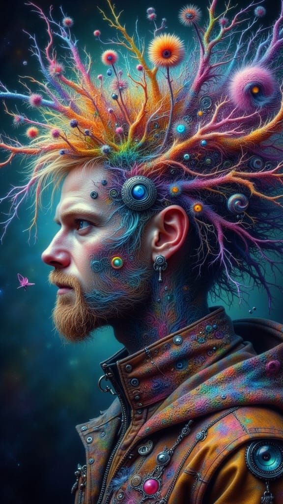 Bioluminescent Fairy Punk with Fractal Canopy Hair