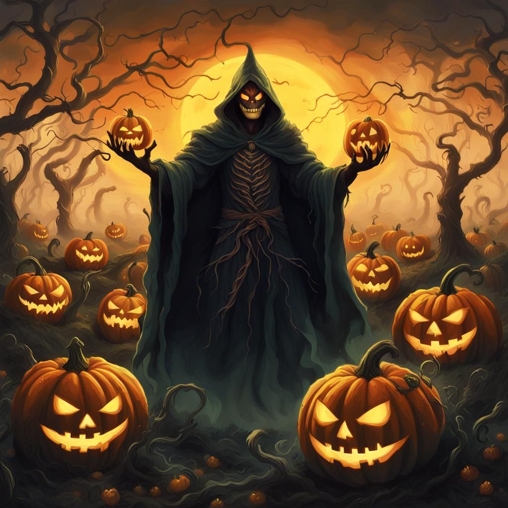 Pumpkin Necromancer Summons Twisted Creatures: Dark Fantasy ...