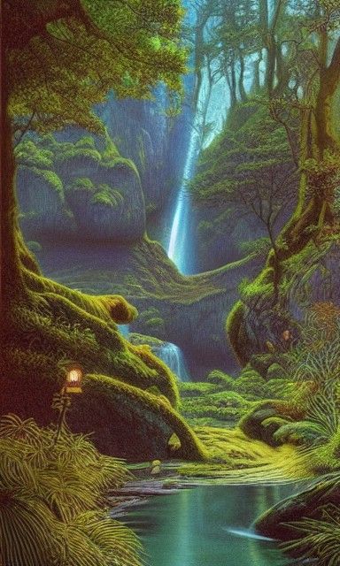 Cavern Stairway to Forest, Fantasy Illustration