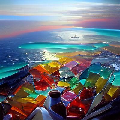 Colorful Crystal Ocean View as Oil Painting