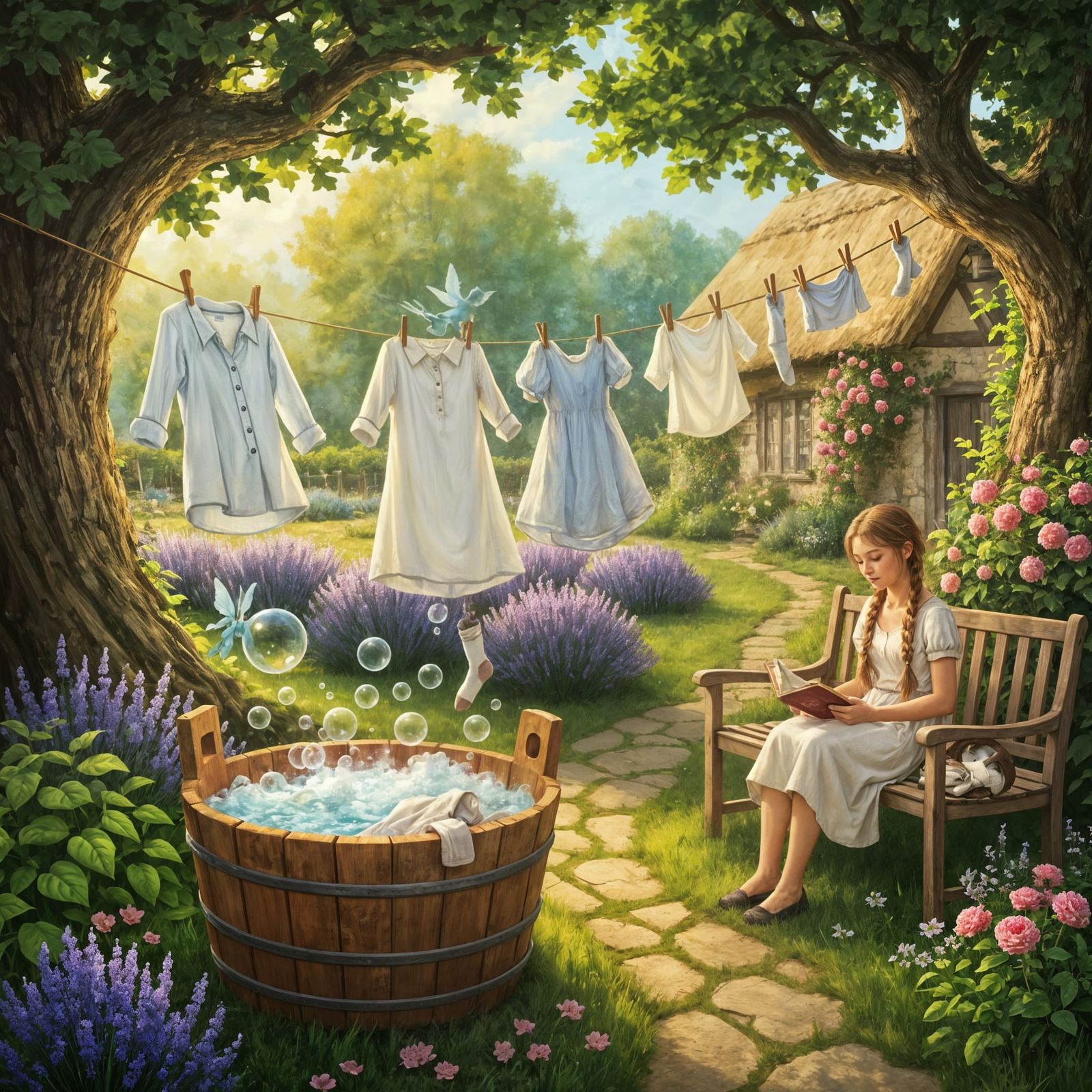Magical Cottage Garden Laundry Painting