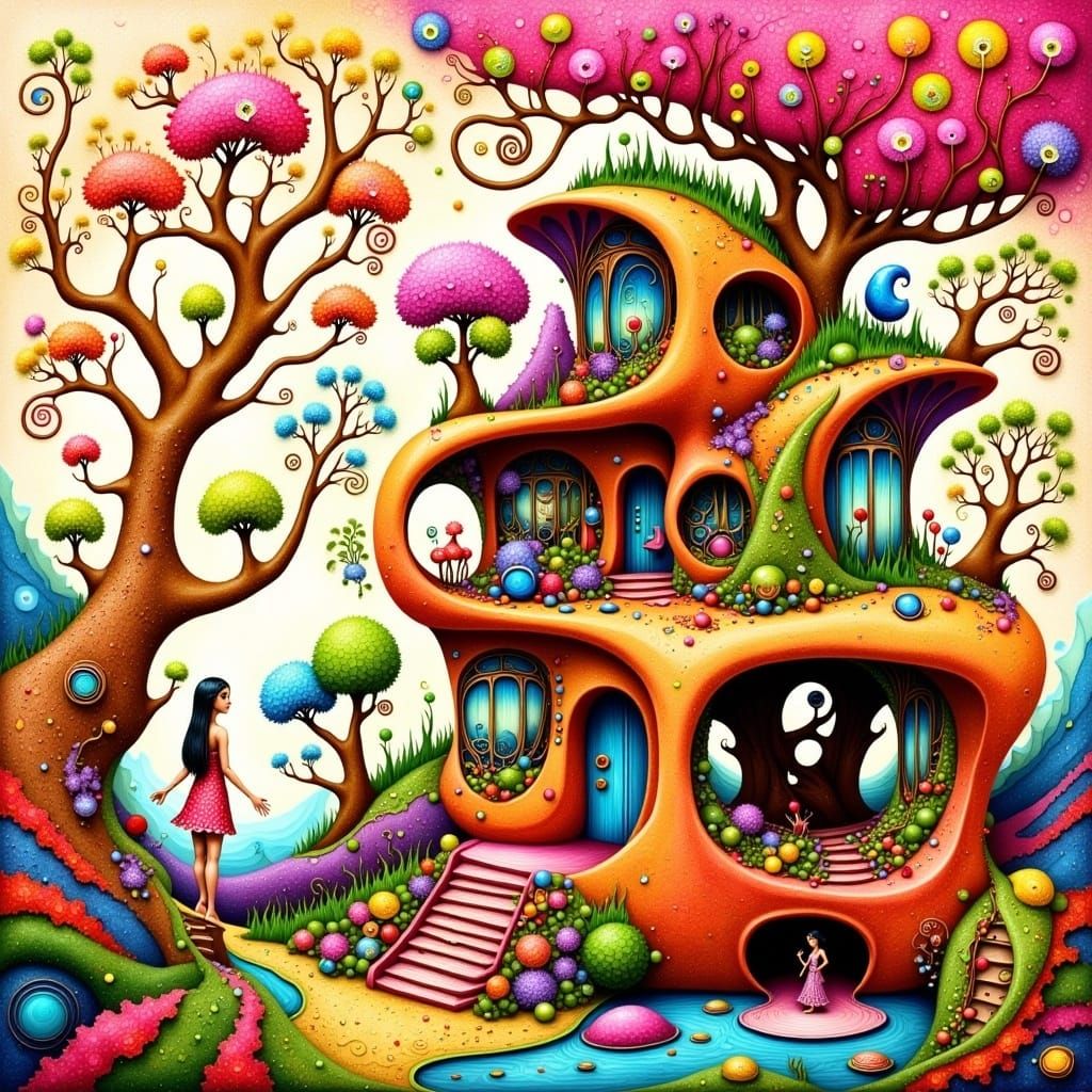 Eco-Friendly Dwelling with Flower Child in Art Nouveau Style