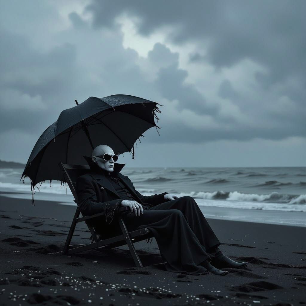 Nosferatu Vampire Relaxing on Black Sand Beach