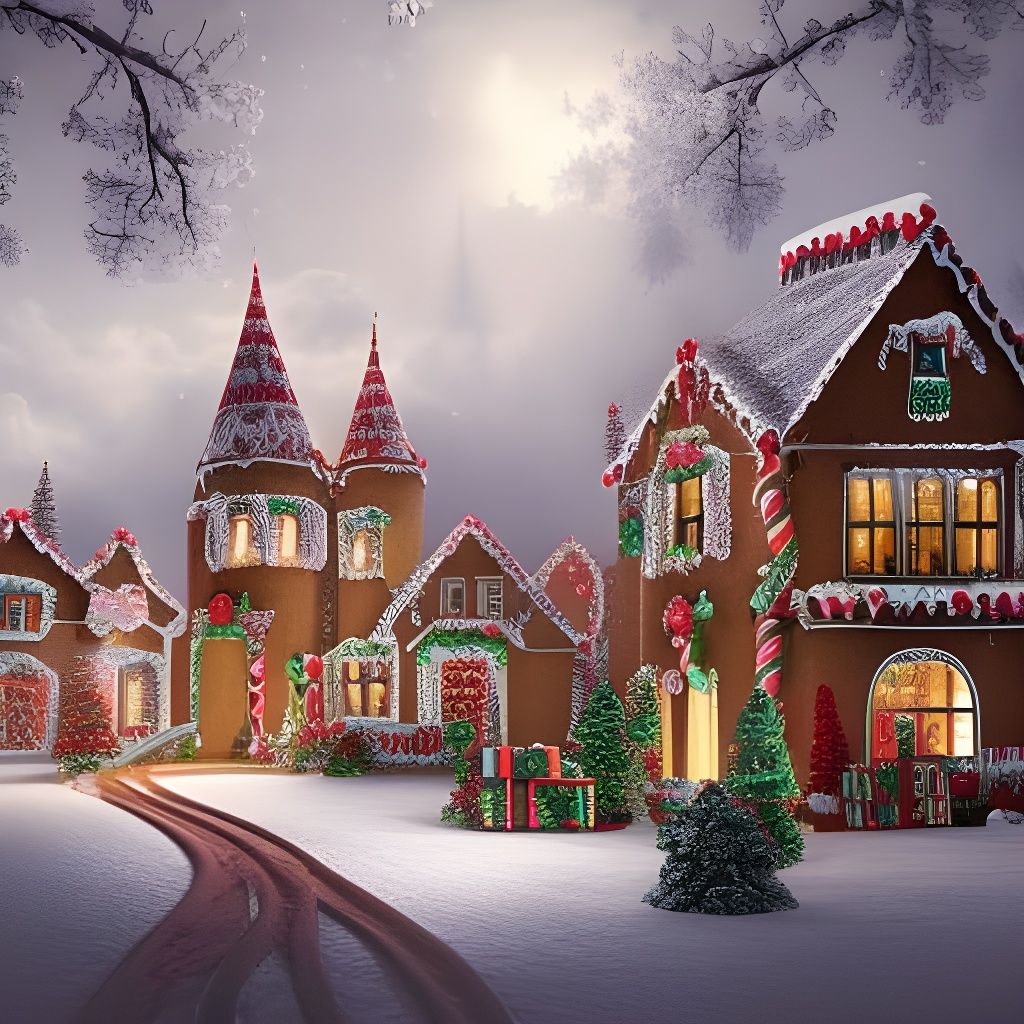Christmas Gingerbread Manor in Winter Scene