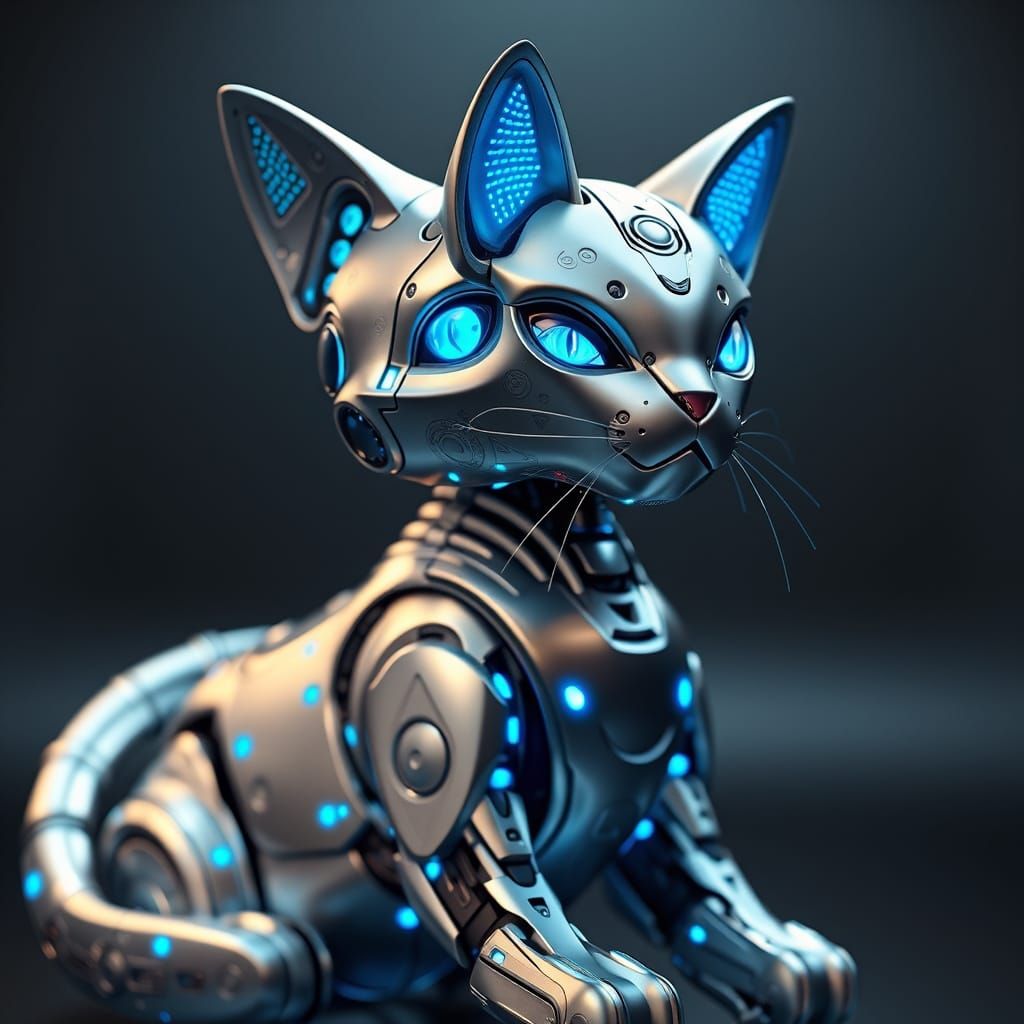 Futuristic Robotic Cat in Cyberpunk Style