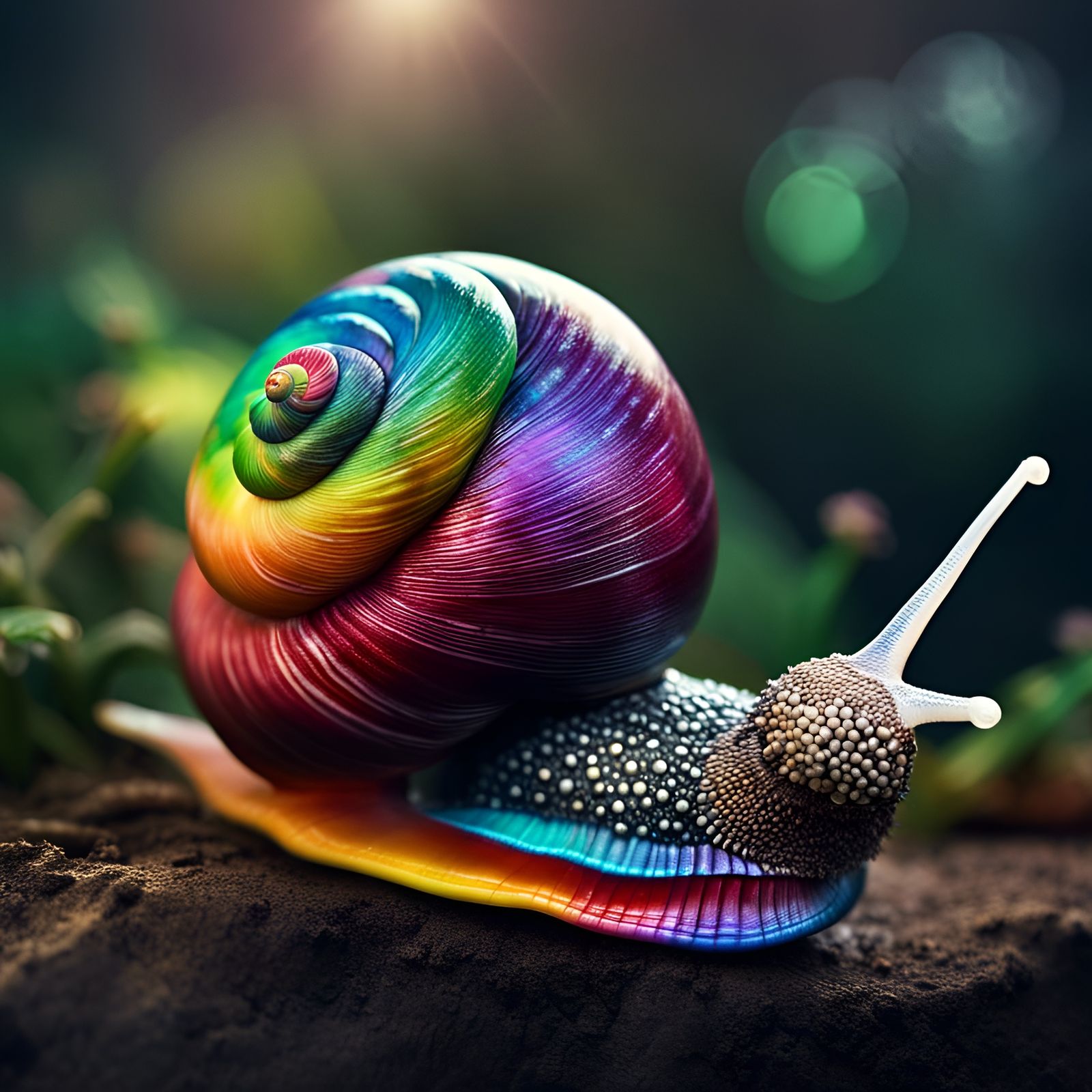 Rainbow Snail with Top Hat in Hyperrealistic Style