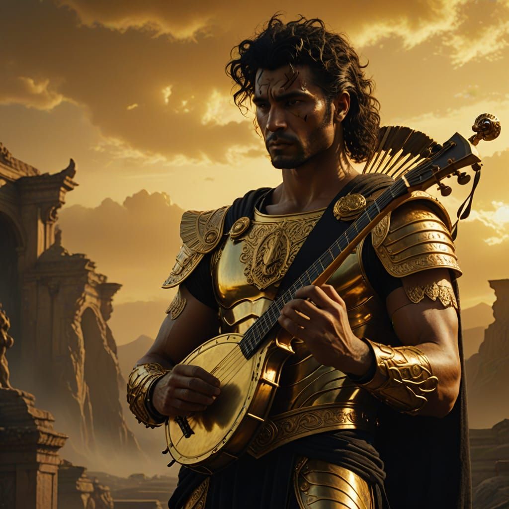 Apollo with Lyre in Dramatic Comic Art Style