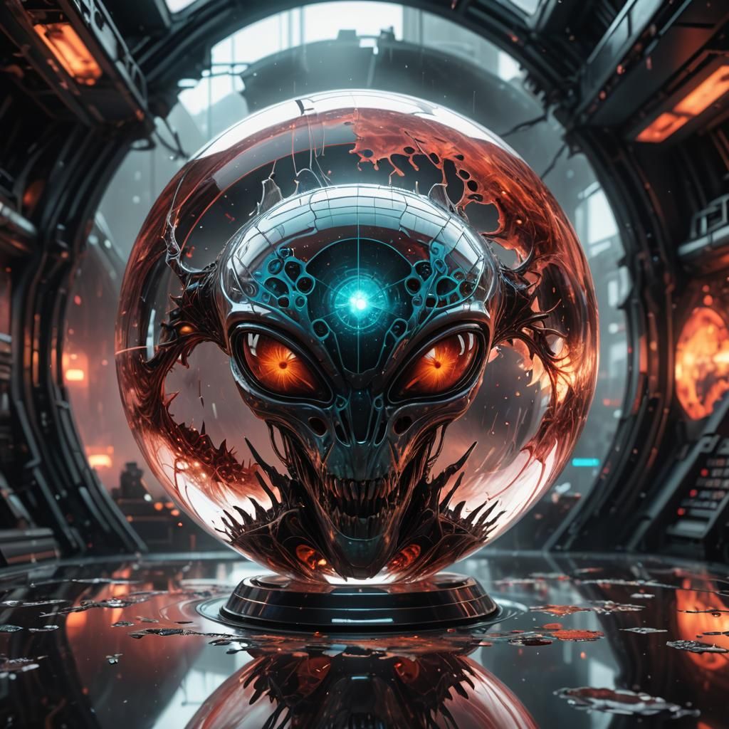 Futuristic Alien Spaceship with Fractal Sphere