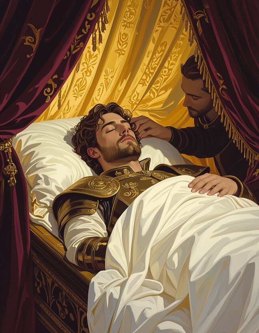 Sleeping Baron in Casket in Romanticism Style