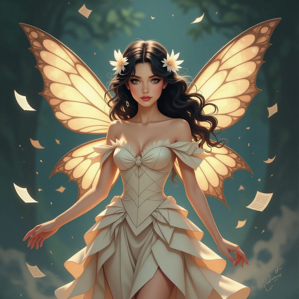 Delicate Fairy with Parchment Skin and Ink Hair