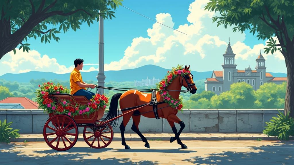 Kalesa in Intramuros: Cel-Shaded Anime Illustration