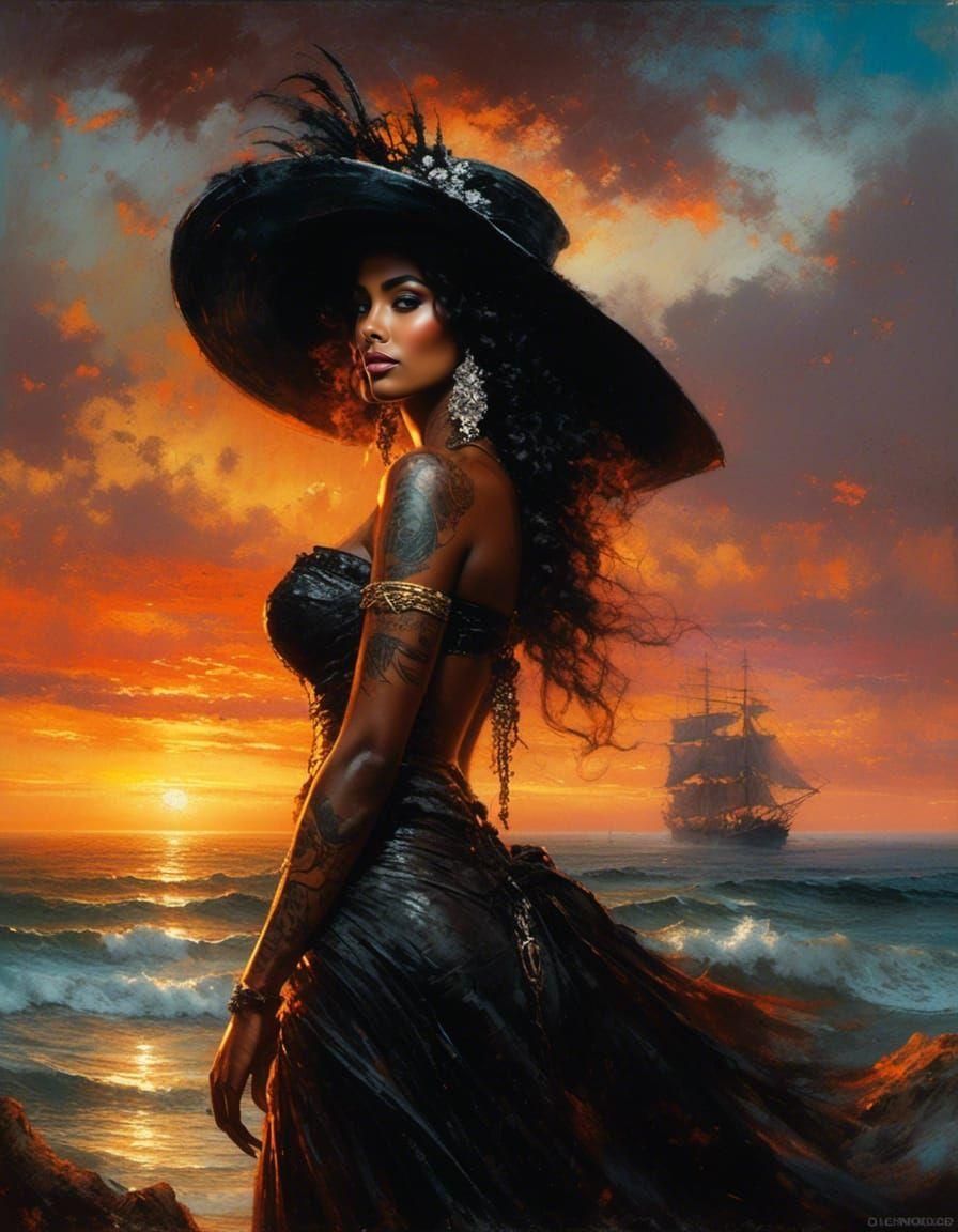 Colombian Woman Portrait with Tattoos in Impasto Style