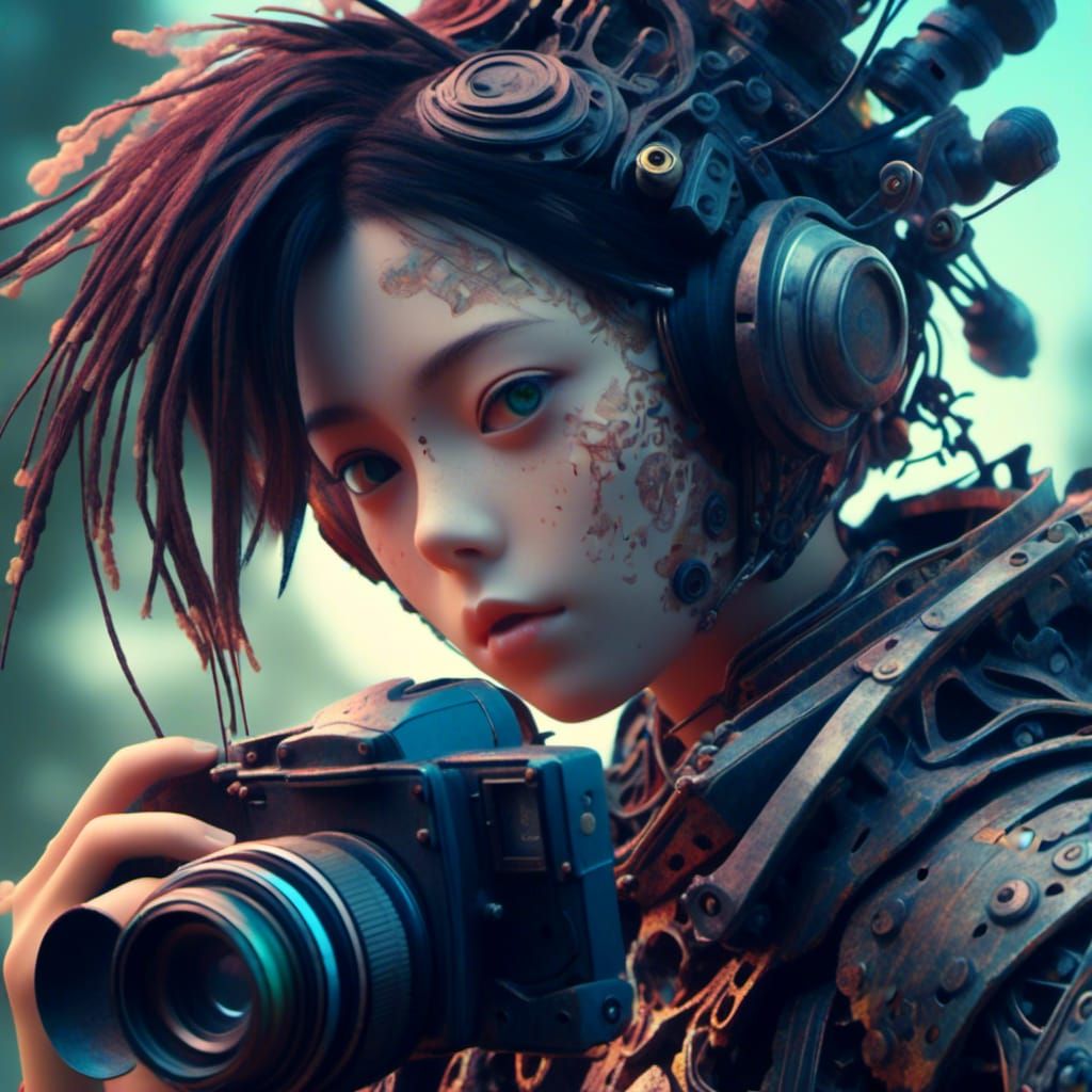 Cyberpunk Camera Close-up in Anime Style