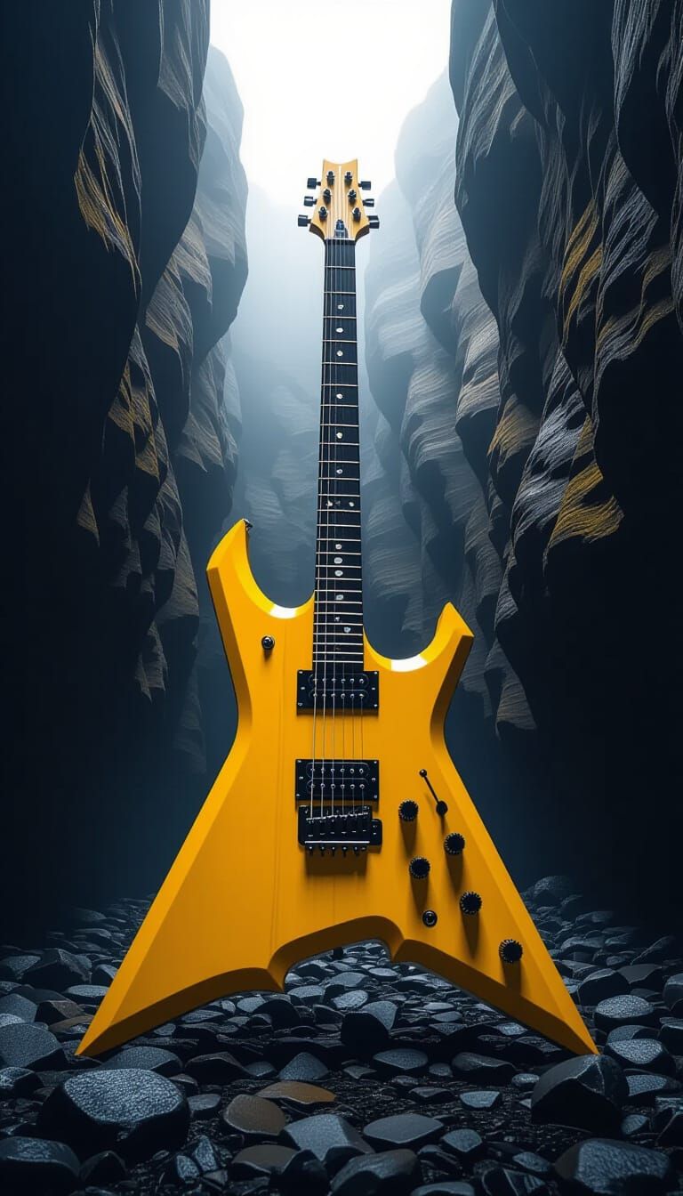 Giant Pencil Transforms into Yellow Wood Flying V Guitar
