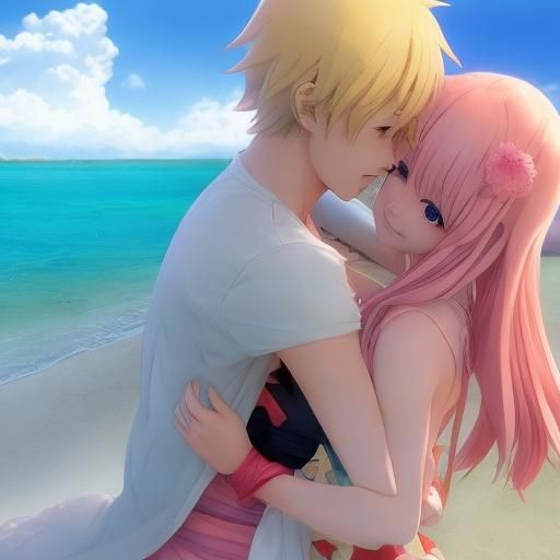 Anime Romance on a Beach: Japanese Manga Style