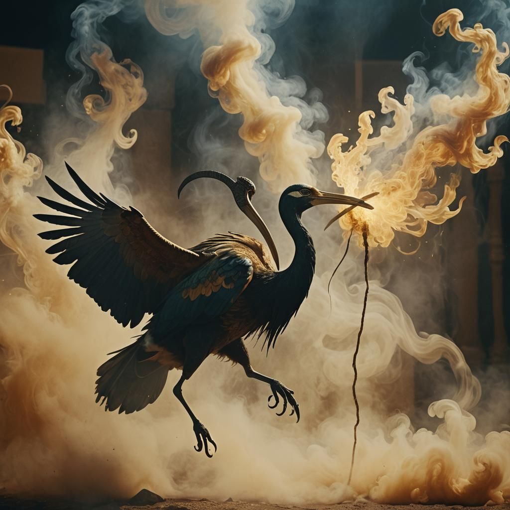 Thoth Summons Ibis from Smoke: Dark Fantasy Illustration