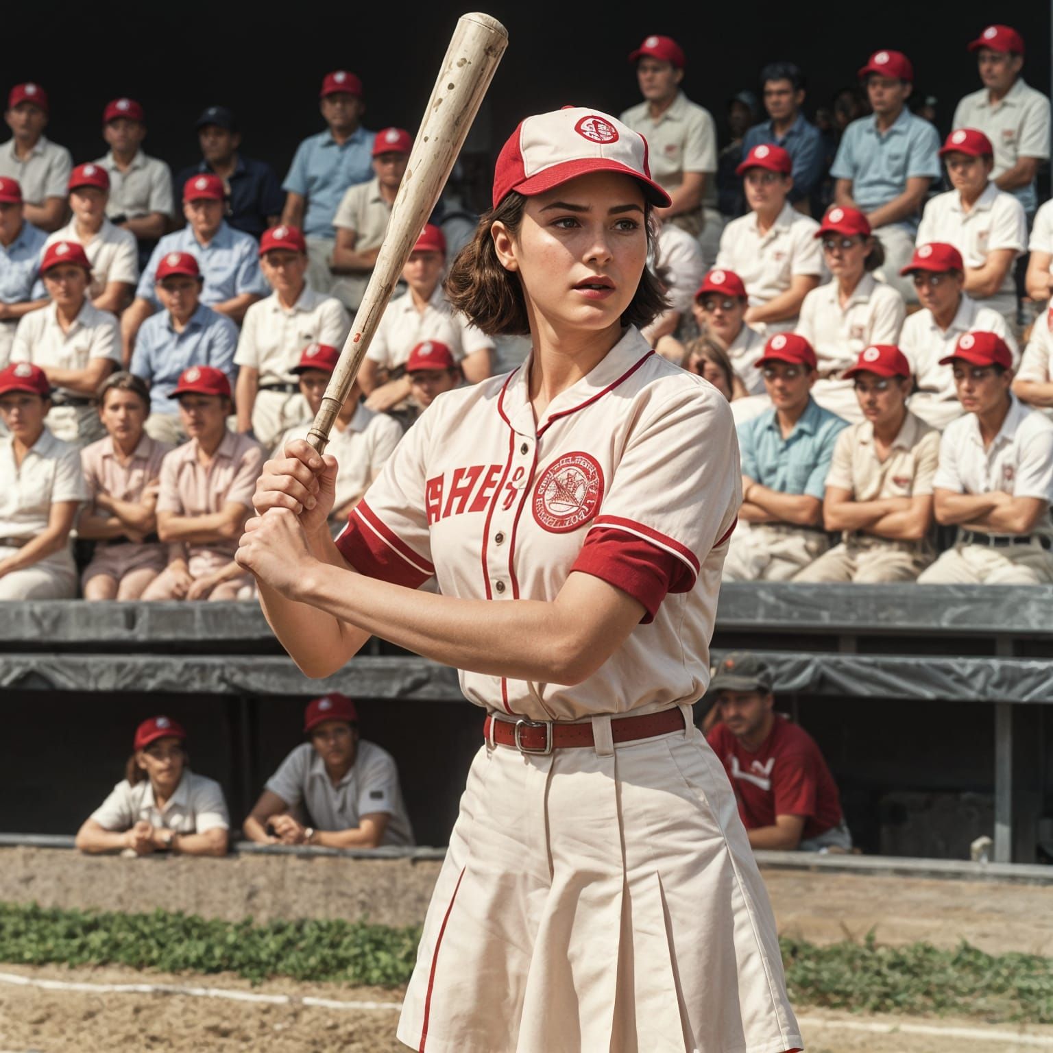 Vintage Baseball Woman Ready to Swing, 1940s Style