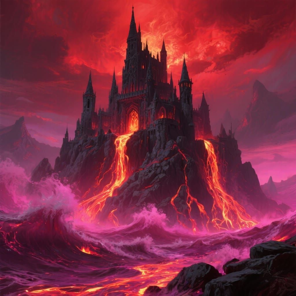 Menacing Lava Castle on Magenta Sea