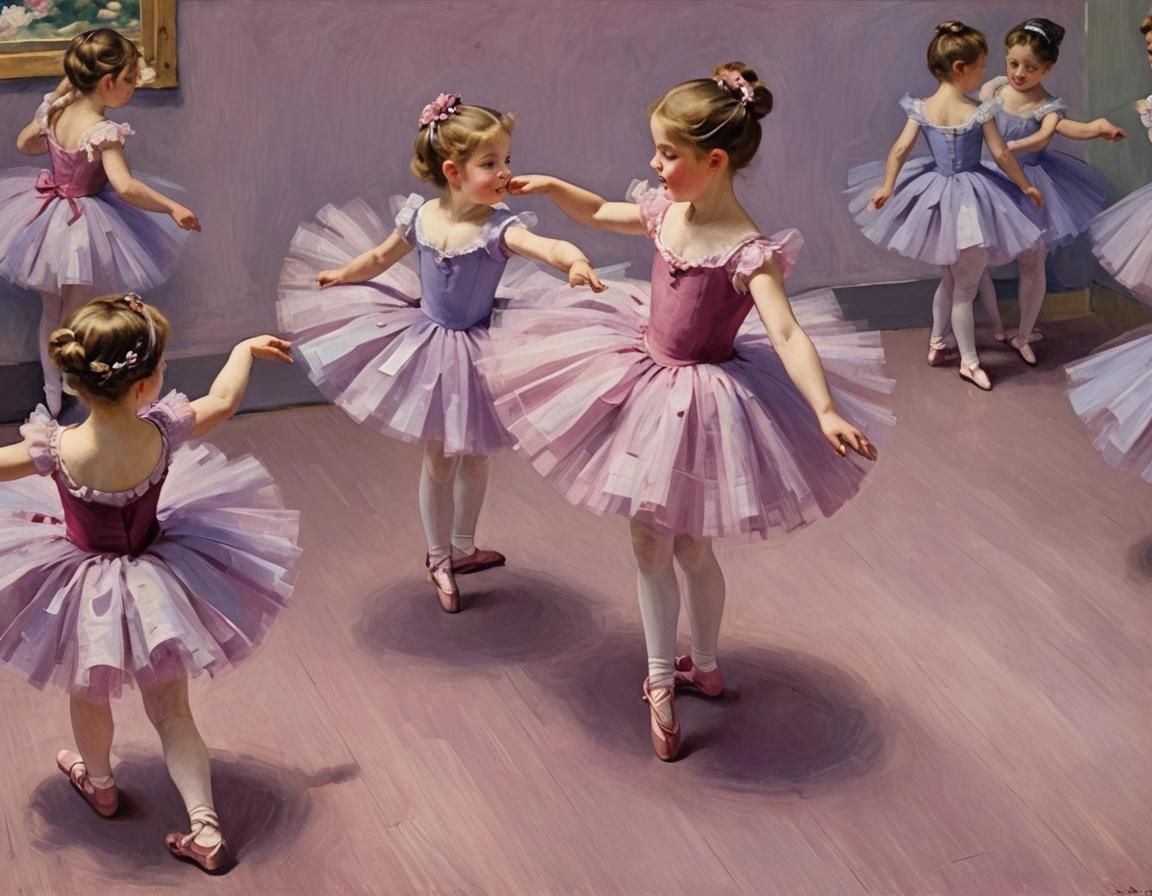 Tiny ballerina girl dancing in Mary Cassat