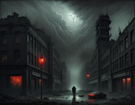 Demonic Cat and Hellhound Battle in Apocalyptic City