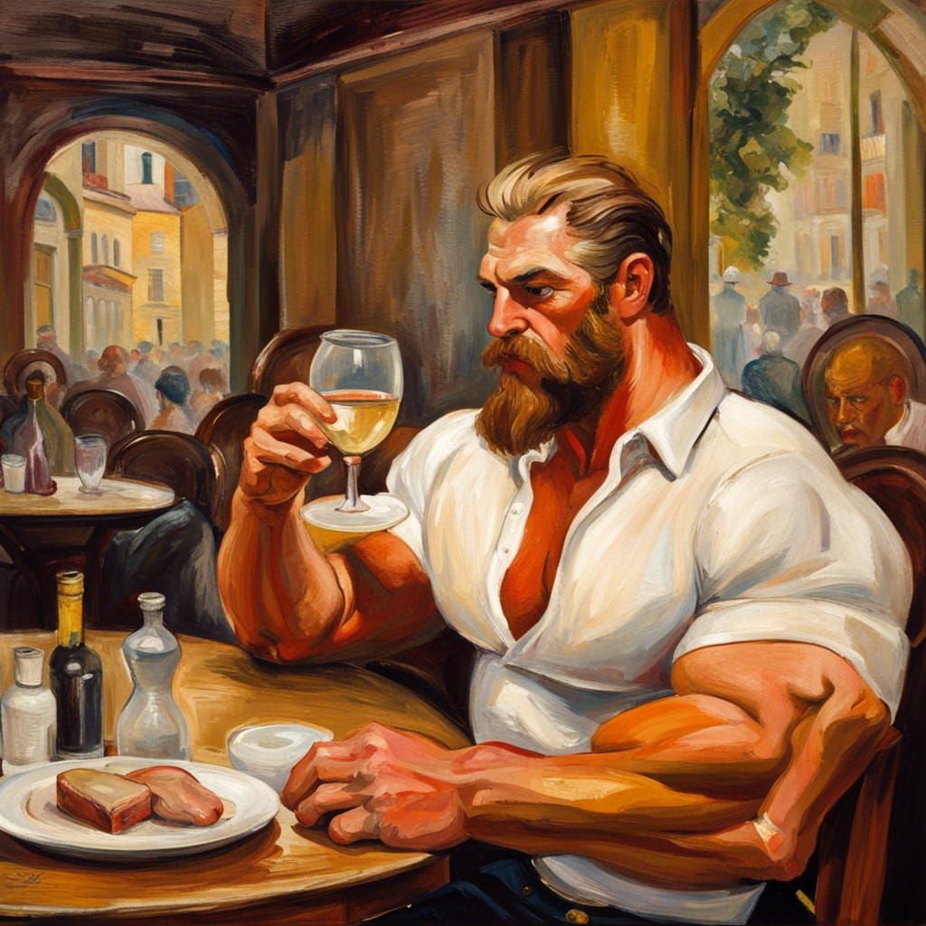 Bodybuilder in 19th Century Impressionist Painting