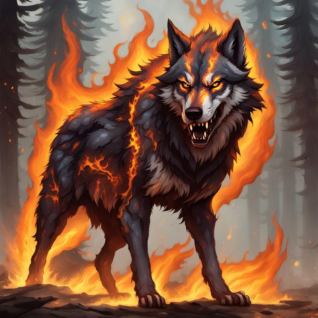 Fiery Dire Wolf Elemental Fantasy Art
