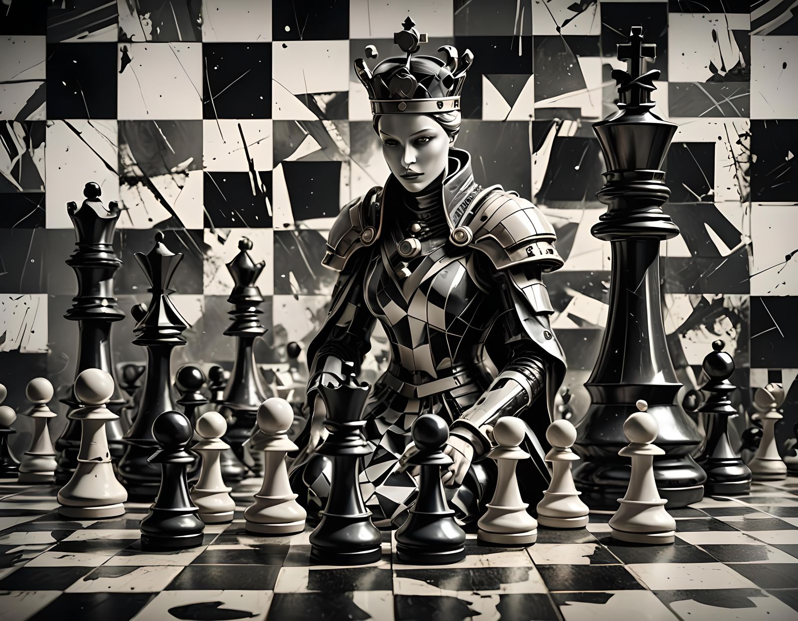 Abstract Chess Game in Black and White