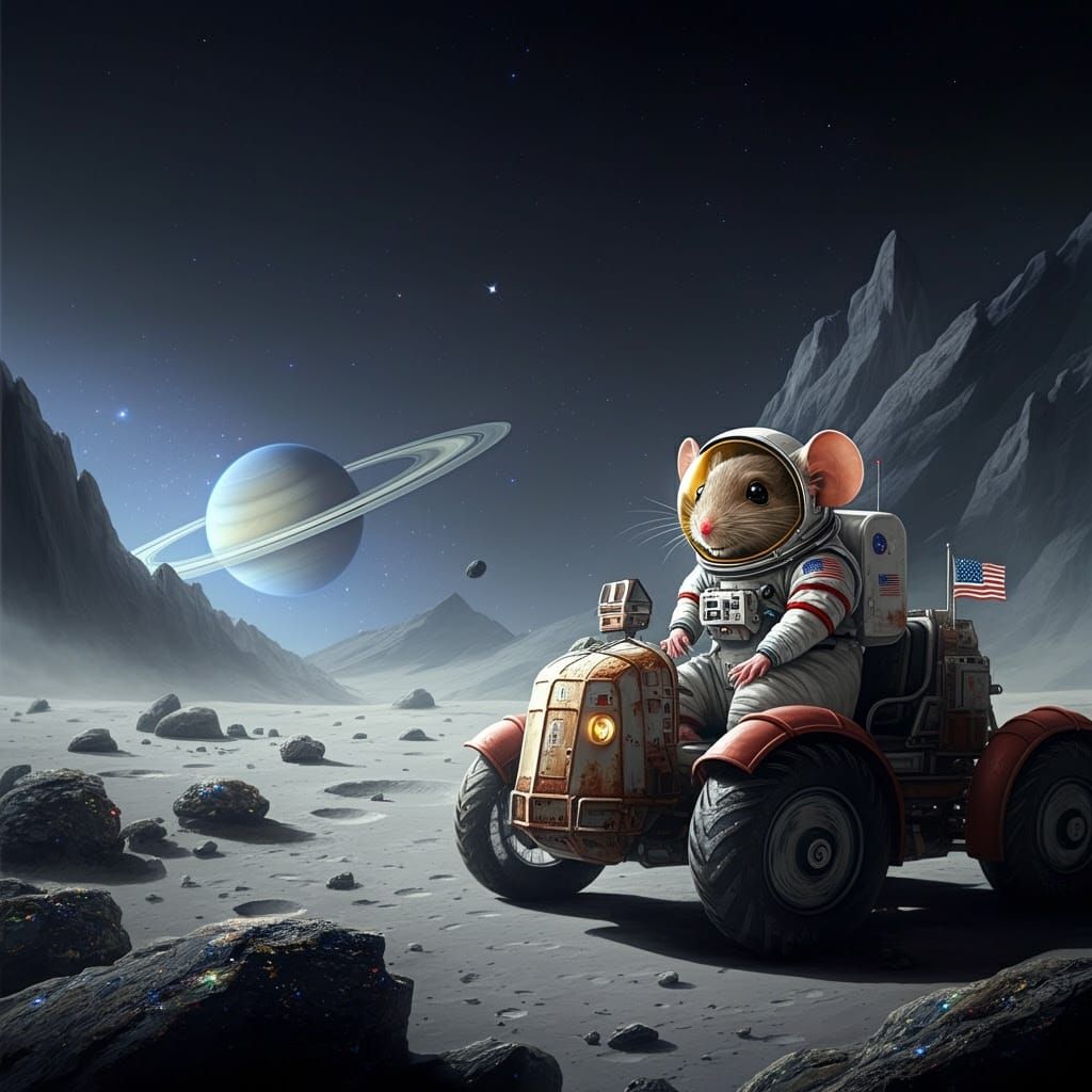Ratfink Mouse Astronaut Explores Barren Moon Landscape in Re...