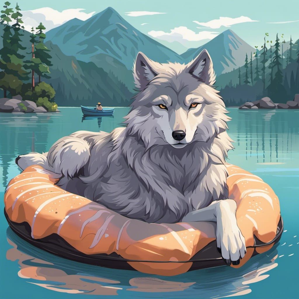 Anime Wolf Lake Ride in Pastel Colors