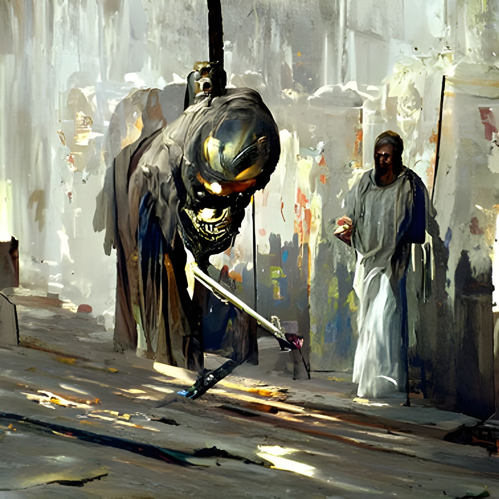 God of Humanity Punishes Evil as Oil Painting