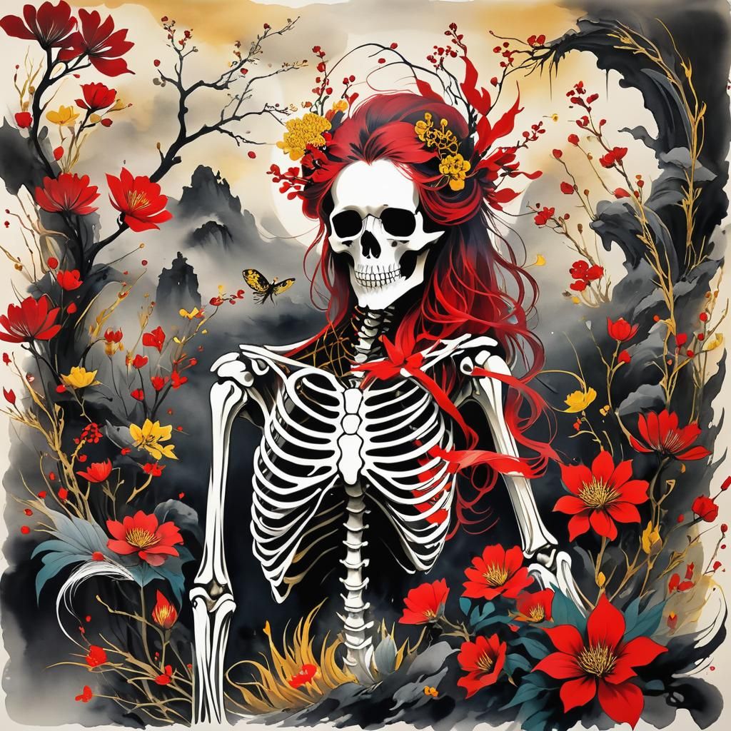 Skeleton Arcology in Chinese Ink Painting Style