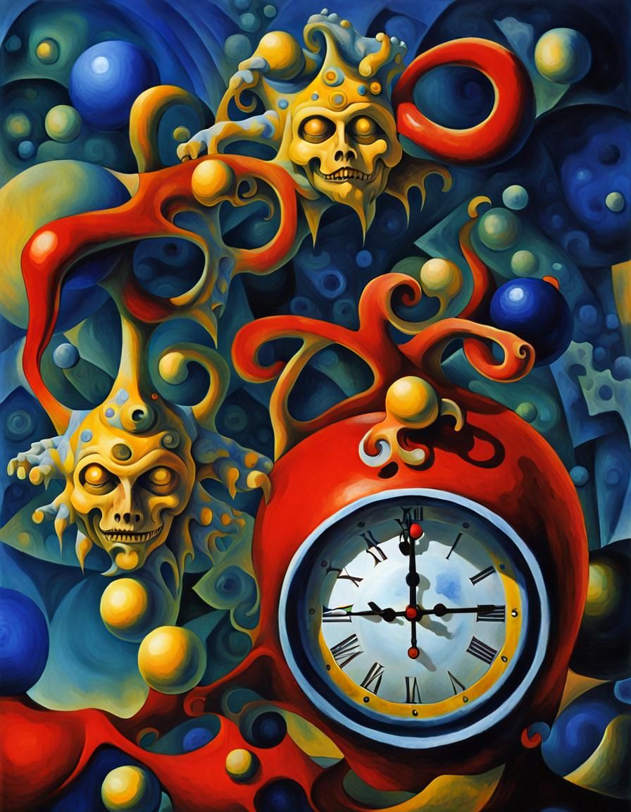 Two yellow jesters with lapiz lazuli cristal clock heads, Me...