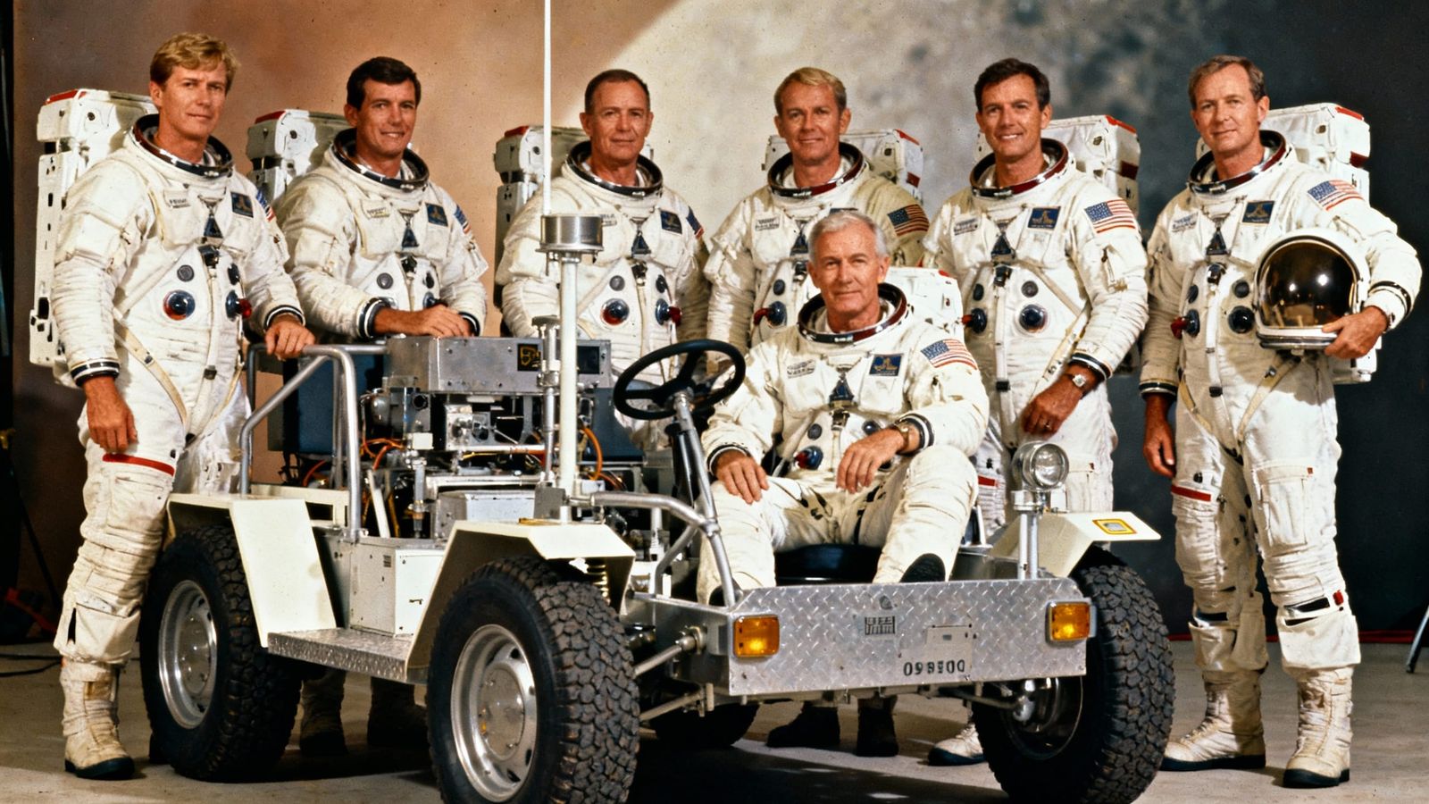 Astronauts Pose With Lunar Rover Test Unit in 1971