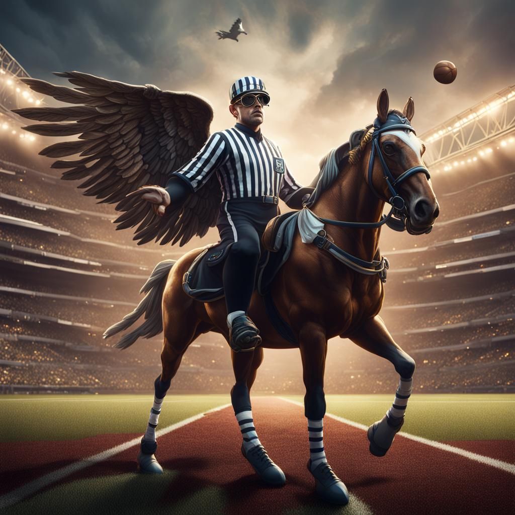 Fantastical Football Referee with Angel Wings, Detailed Pain...