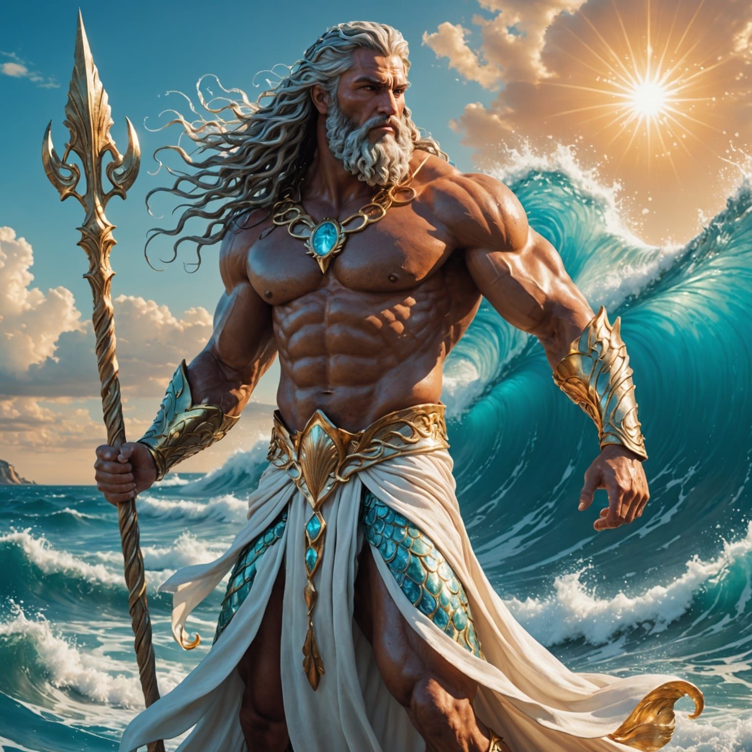 Majestic Poseidon, God of the Sea, in Hyperrealistic Style