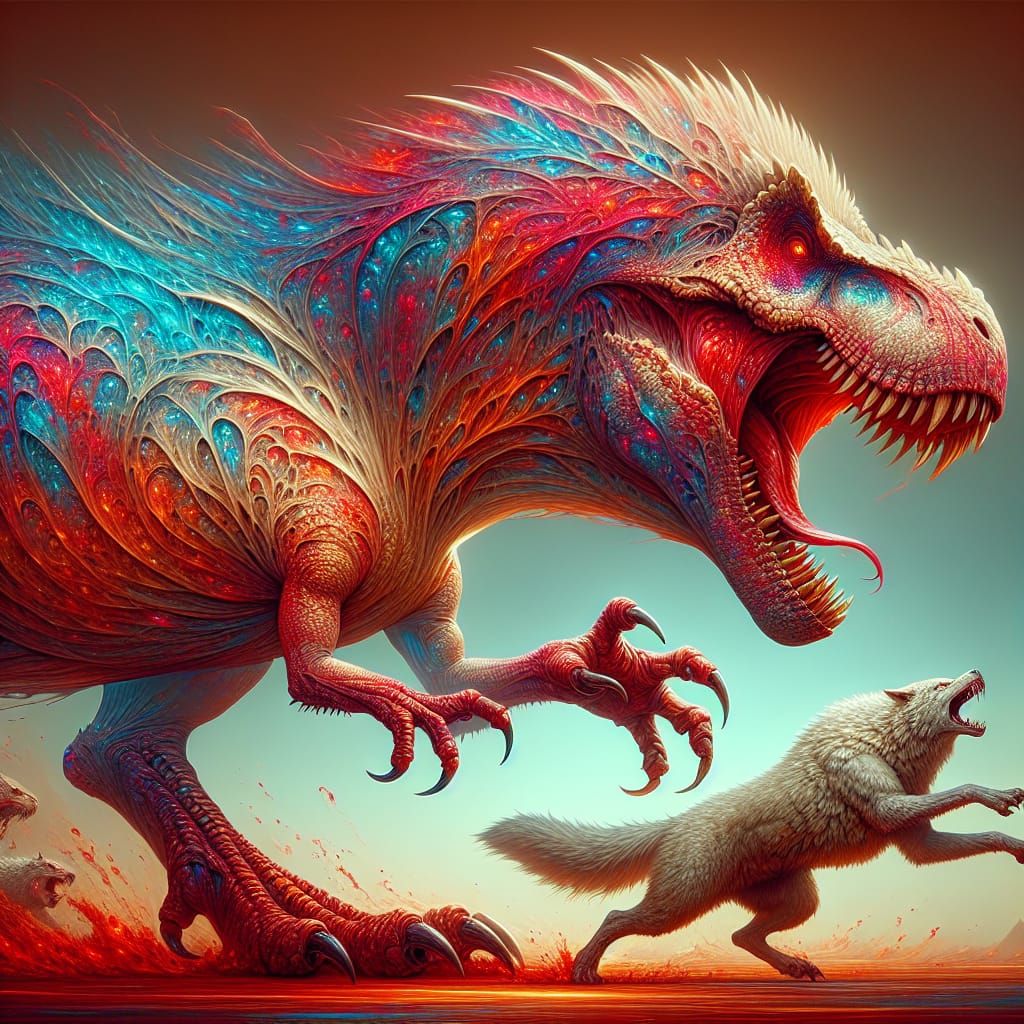 Opal Tyrannosaurus Rex Attacks Werewolf Pack