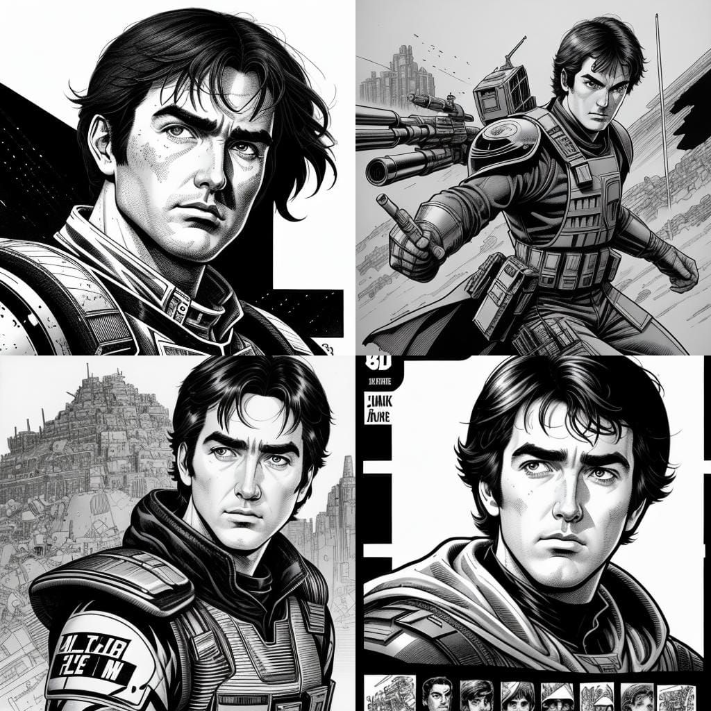 Wedge Antilles in Black and White Comic Style