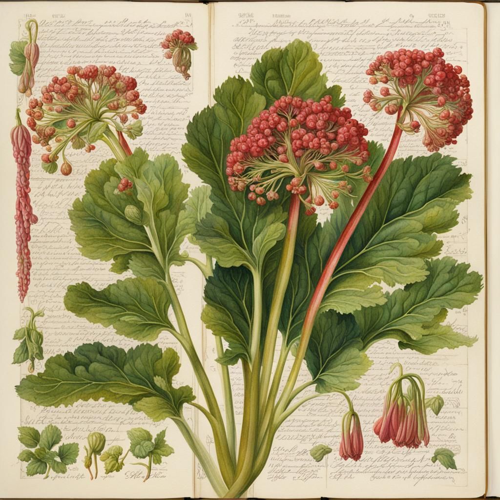 Vintage Botanical Illustration of Rhubarb Plant