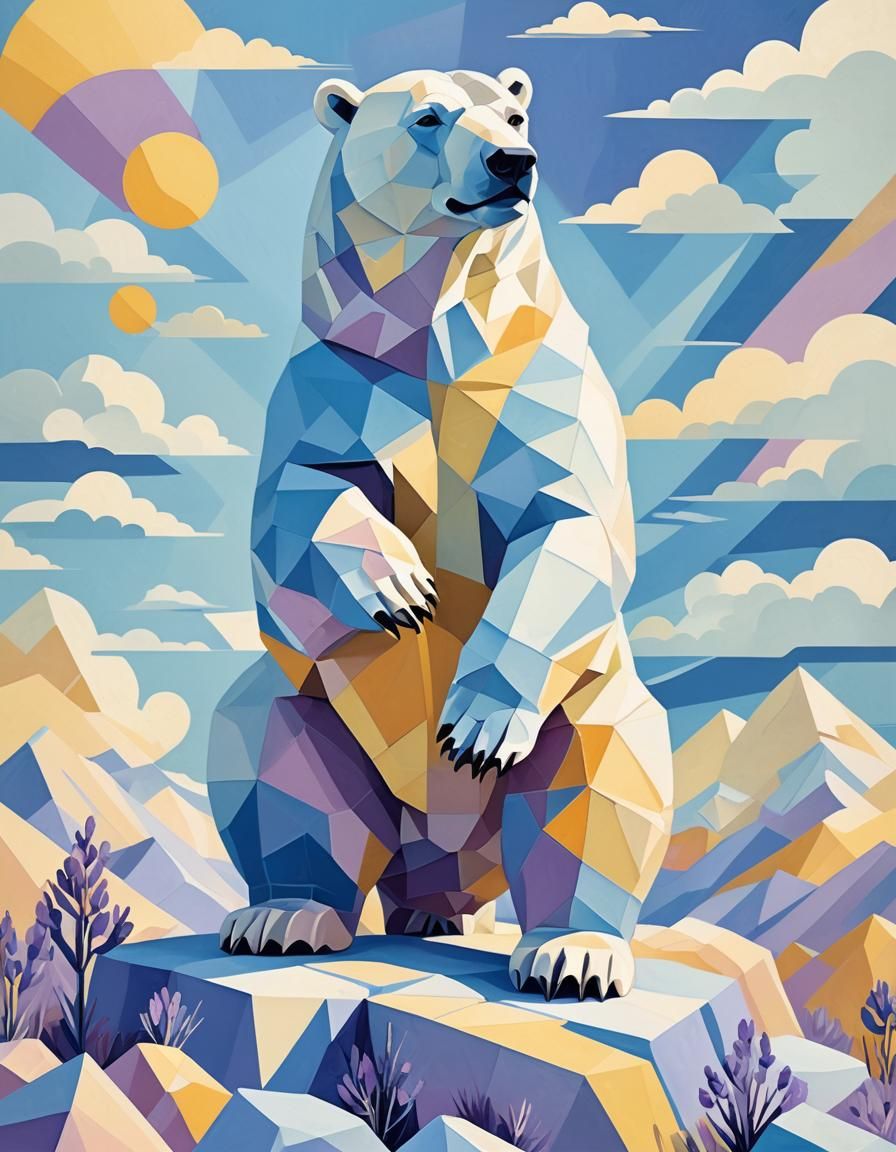 Geometric Polar Bear in Cubist Art Deco Style