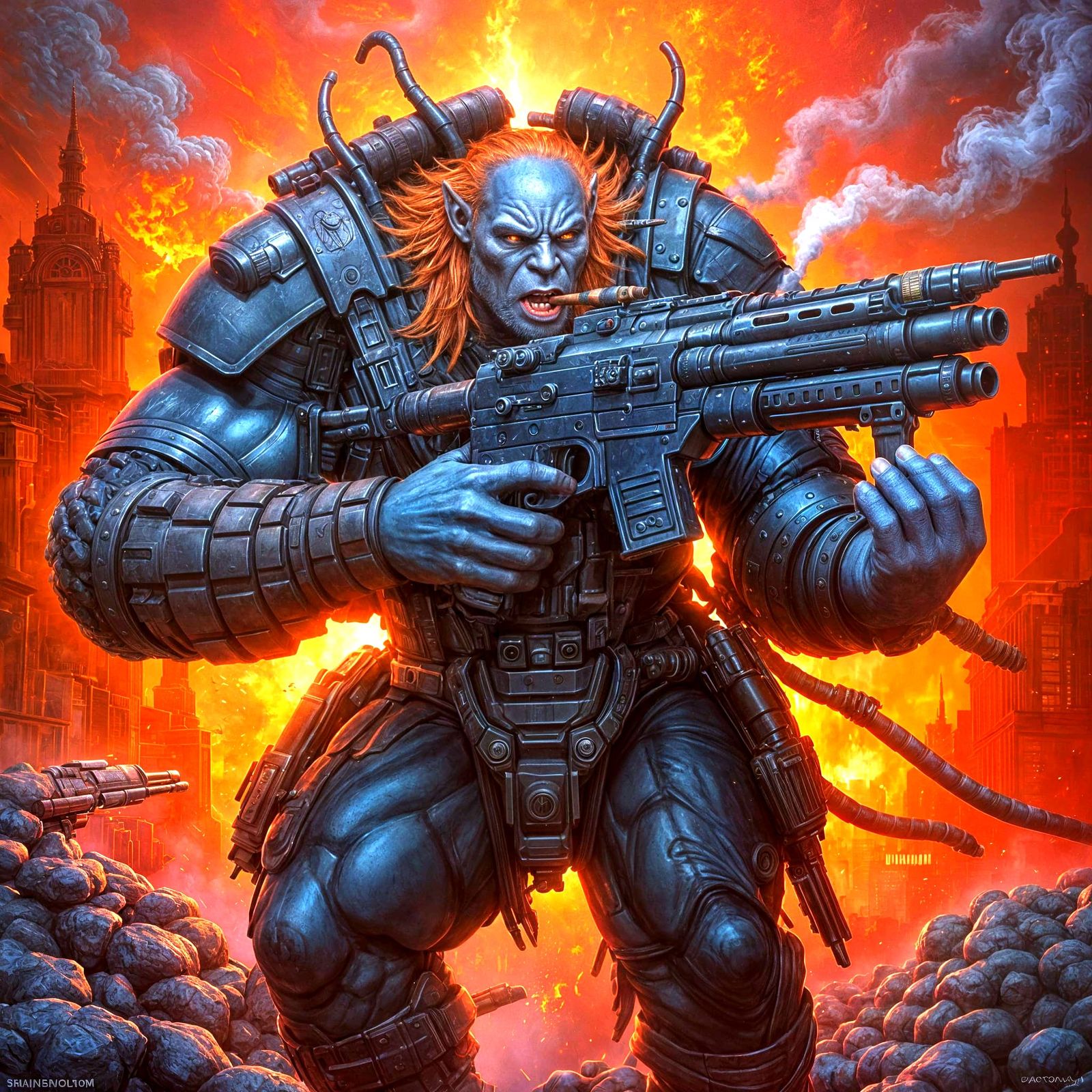 Troll Bountyhunter with Gatling Cannon in Shadowrun Style