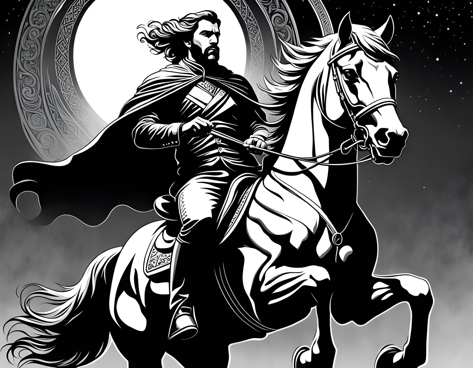 Monochromatic Horse Rider in Retro Style