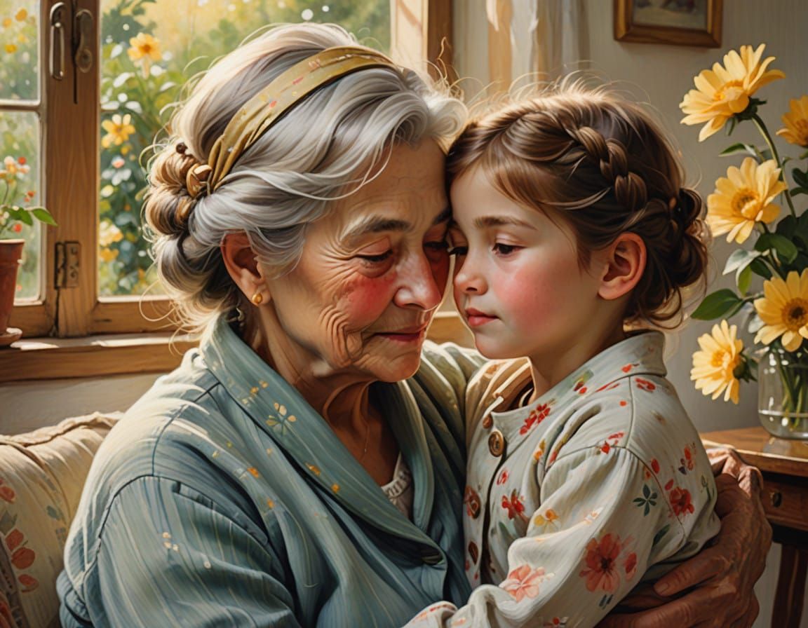Warmth of Family Love in Gentle Grandaughterly Embrace