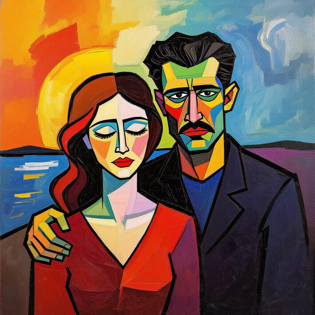 Serene Woman and Chaotic Man: Expressionist Contrast