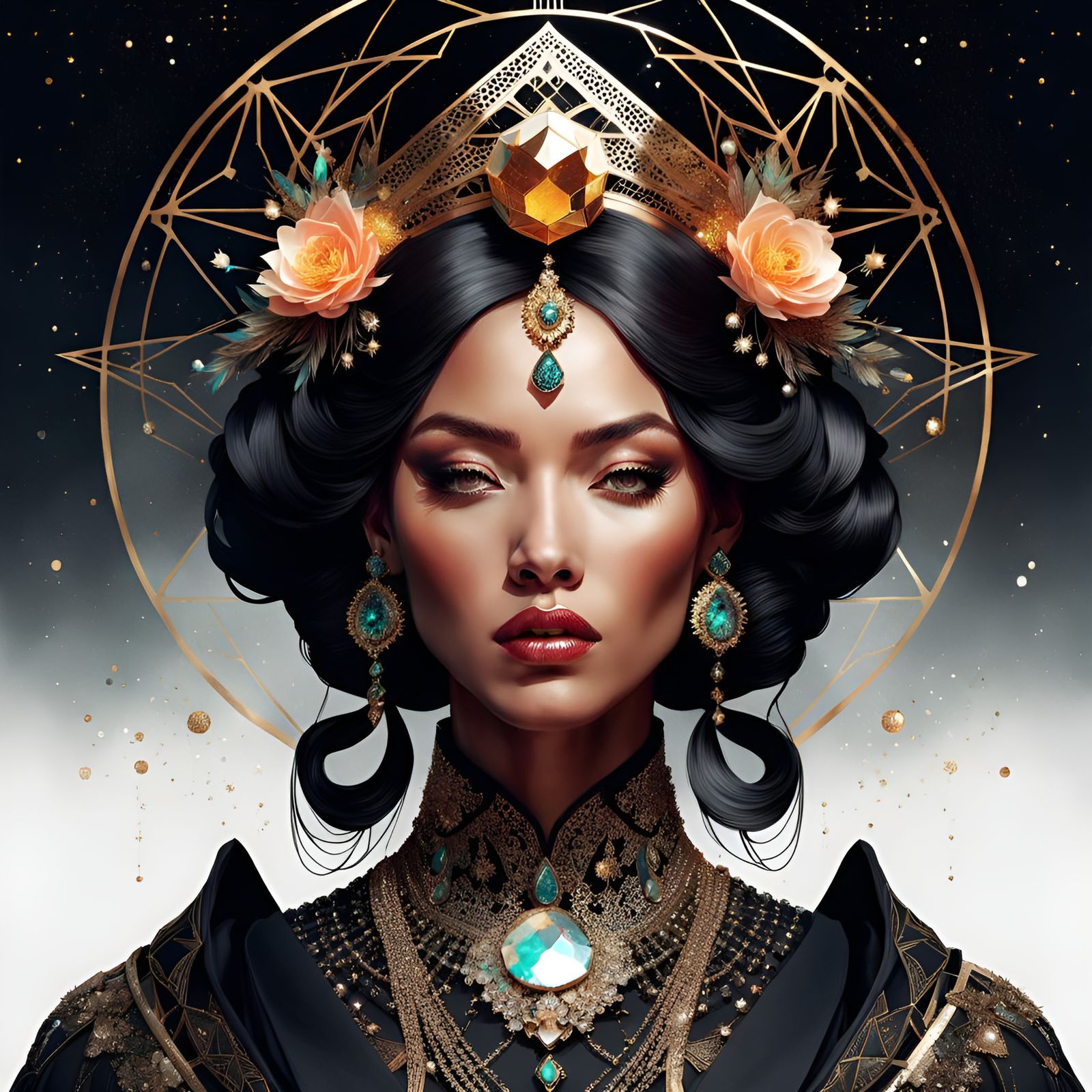 Gorgeous Queen Portrait with Filigree and Constellations