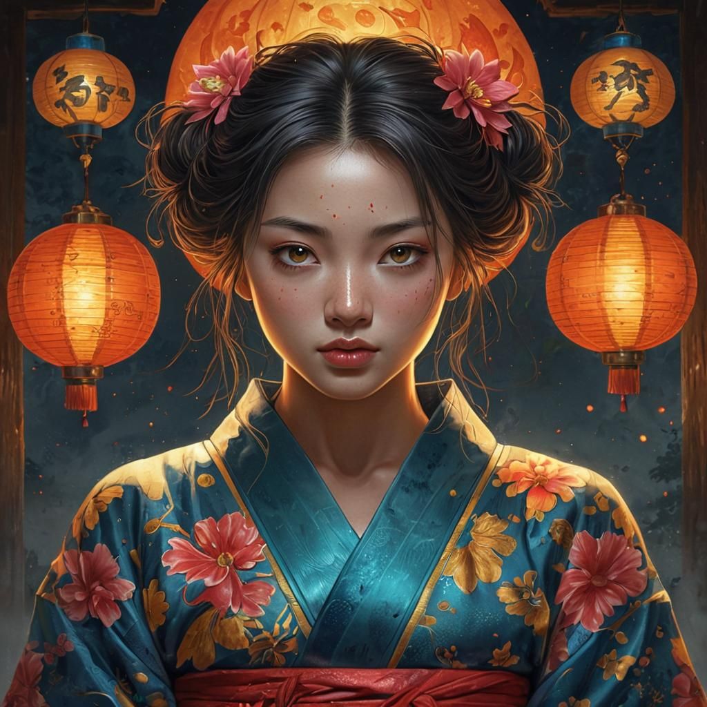 Beautiful Woman in Kimono: Digital Art