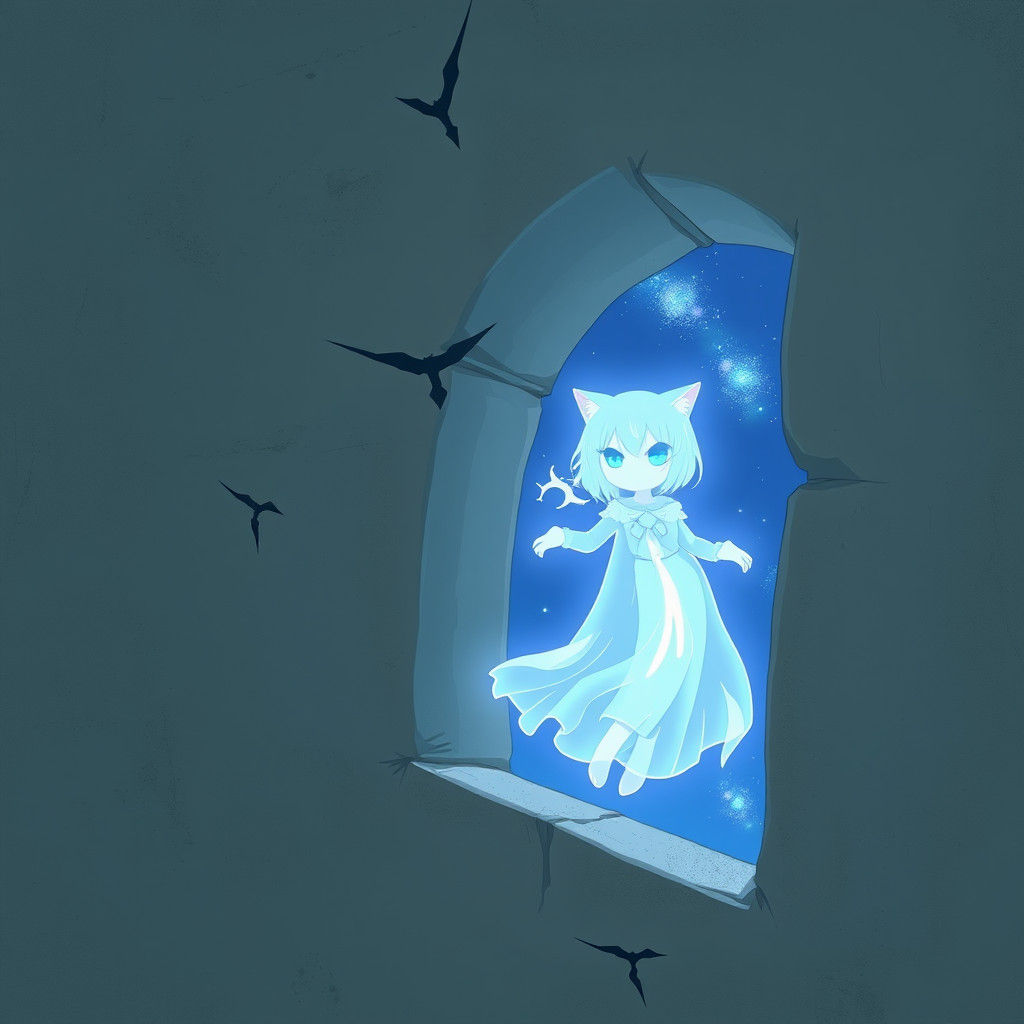 Translucent Anime Catgirl Ghost Travels Through Wall